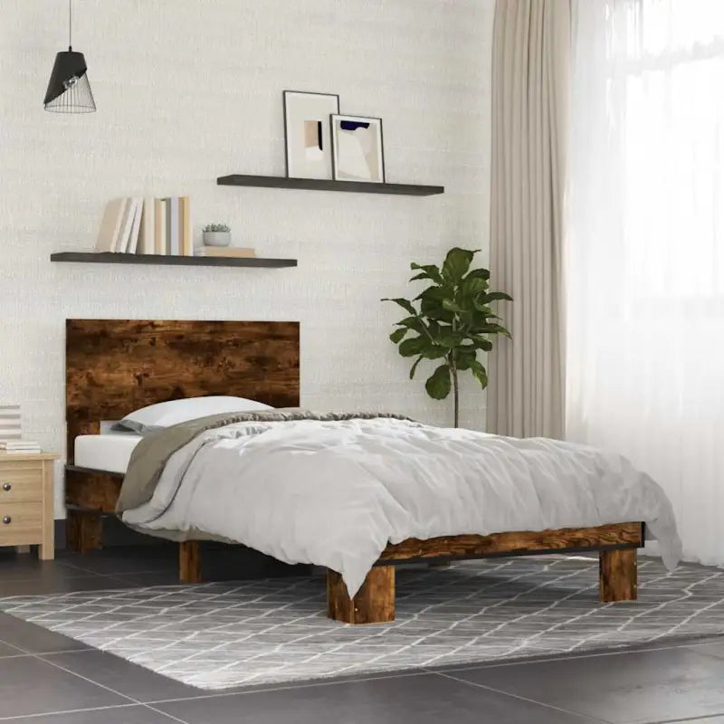 Bedframe met multiplex lattenbodem en bewerkt hout voor een goede nachtrust - Gerookt eiken / 90 x 200 cm - Bedden &