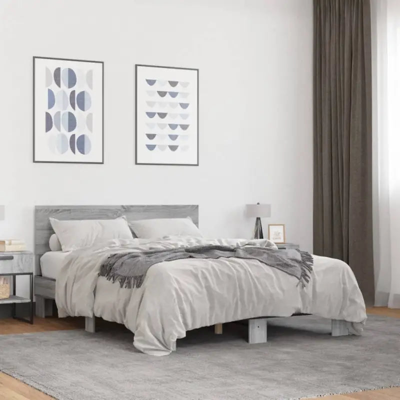 Bedframe met multiplex lattenbodem en bewerkt hout voor een goede nachtrust - Grijs sonoma / 140 x 190 cm - Bedden &