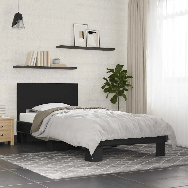 Bedframe met multiplex lattenbodem en bewerkt hout voor een goede nachtrust - Zwart / 100 x 200 cm - Bedden & bedframes