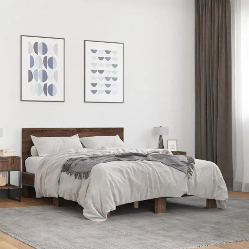 Bedframe met multiplex lattenbodem en bewerkt hout voor een goede nachtrust - bruin eikenkleur / 120 x 190 cm - Bedden