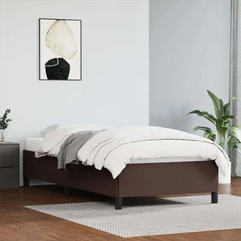 Bedframe met multiplex lattenbodem en duurzaam kunstleer - Bruin / 80 x 200 cm / 35 cm - Bedden & bedframes