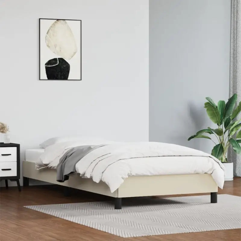 Bedframe met multiplex lattenbodem en duurzaam kunstleer - Crème / 90 x 200 cm / 25 cm - Bedden & bedframes