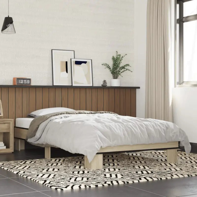Bedframe met multiplex lattenbodem van bewerkt hout voor stevige slaap - Sonoma eiken / 90 x 200 cm - Bedden & bedframes