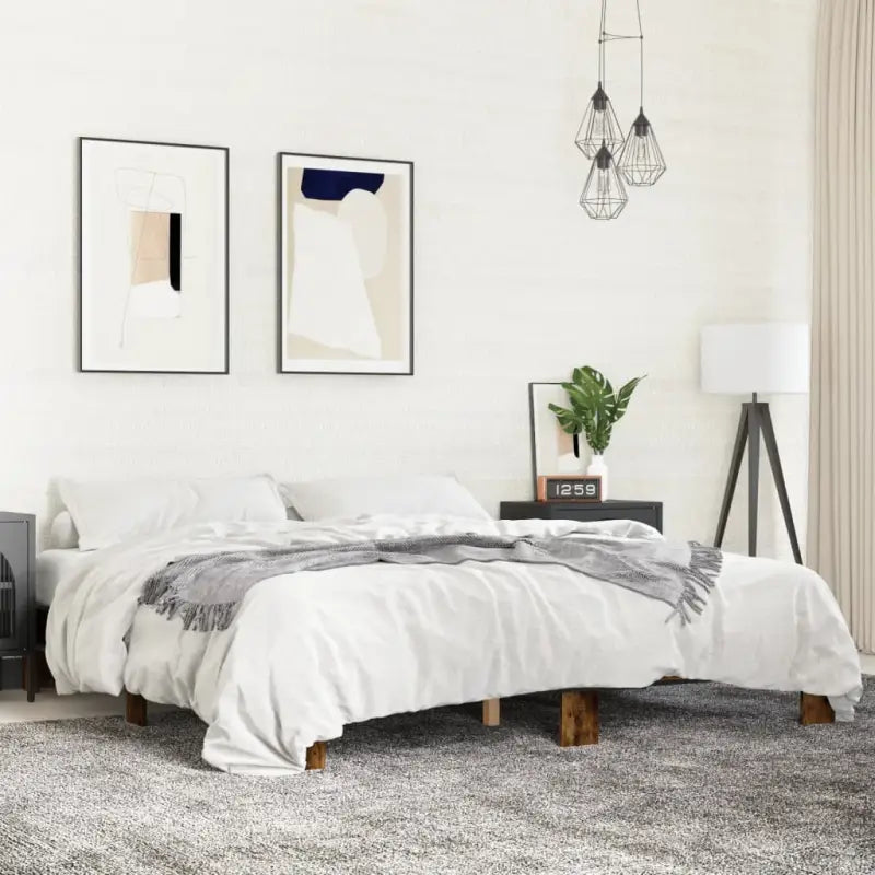 Bedframe met multiplex lattenbodem van bewerkt hout voor stevige slaap - Gerookt eiken / 200 x 200 cm - Bedden &