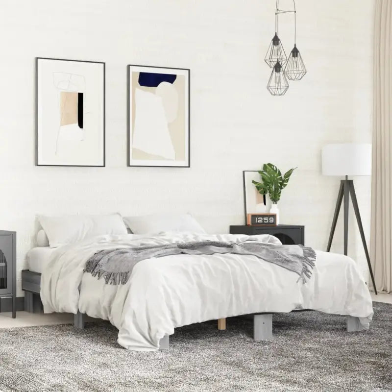 Bedframe met multiplex lattenbodem van bewerkt hout voor stevige slaap - Grijs sonoma / 150 x 200 cm - Bedden &