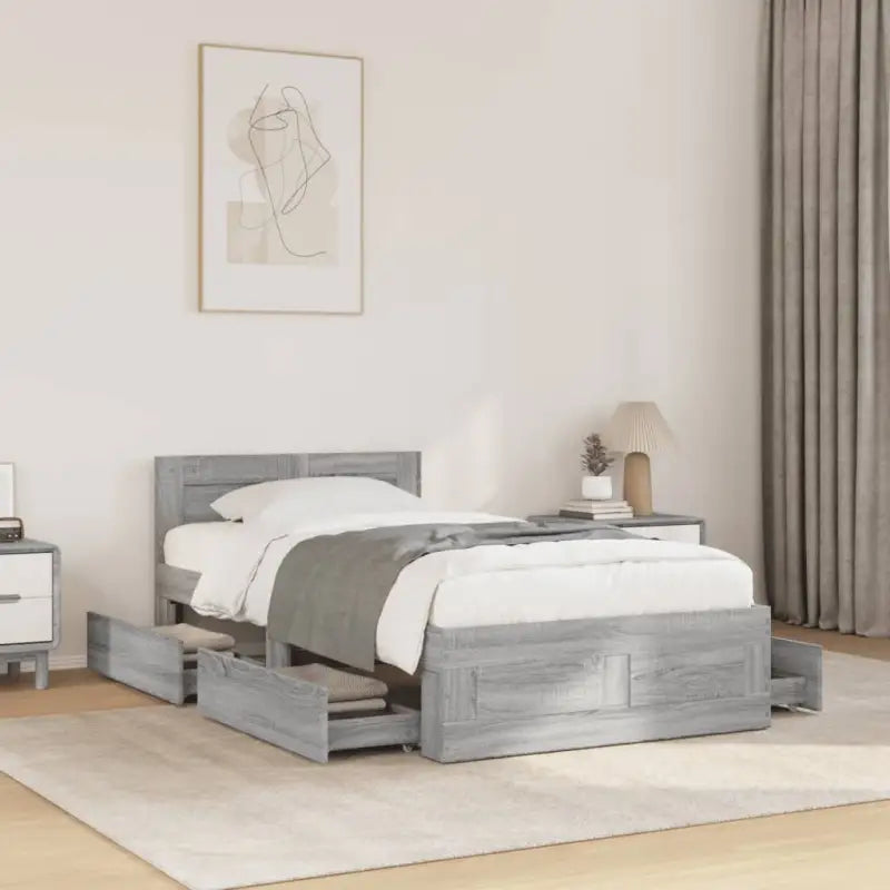 Bedframe van bewerkt hout voor een comfortabele slaapkamer - Betongrijs / 100 x 200 cm - Bedden & bedframes