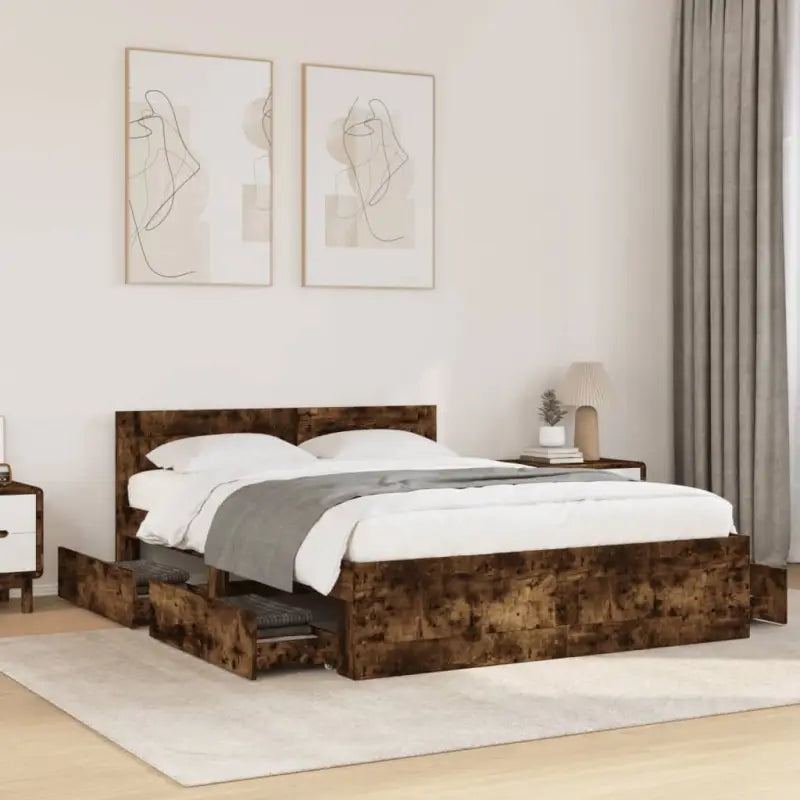 Bedframe van bewerkt hout voor een comfortabele slaapkamer - Gerookt eiken / 120 x 200 cm - Bedden & bedframes