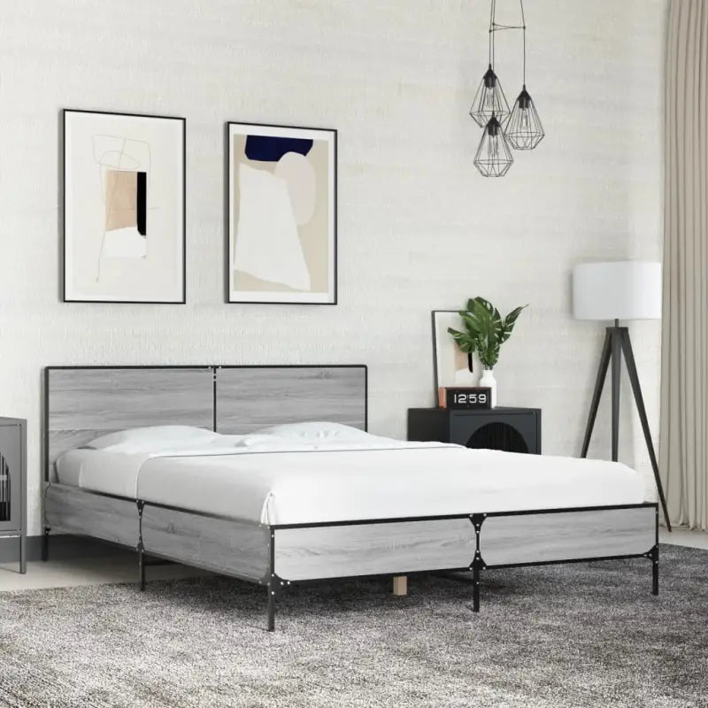 Bedframe van bewerkt hout voor een stabiele en duurzame slaapruimte - Grijs sonoma / 140 x 200 cm - Bedden & bedframes