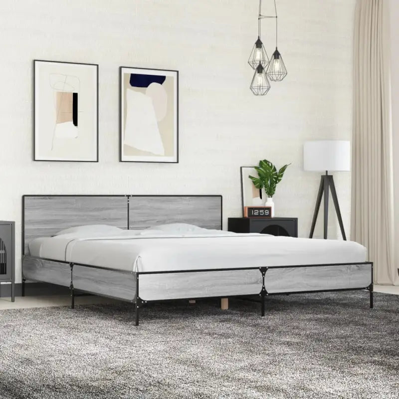Bedframe van bewerkt hout voor een stabiele en duurzame slaapruimte - Grijs sonoma / 180 x 200 cm - Bedden & bedframes