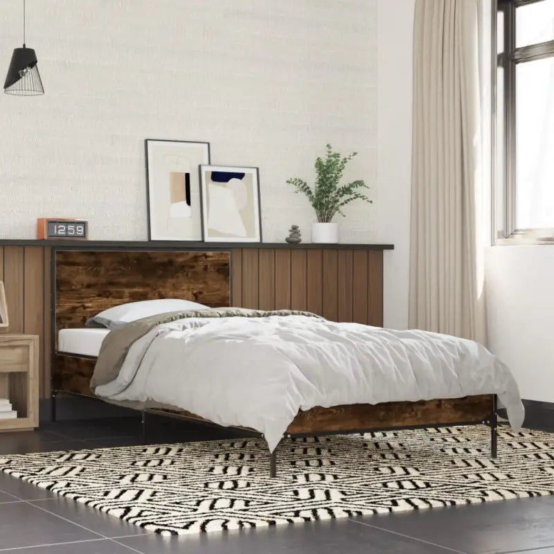 Bedframe van bewerkt hout voor een stabiele en duurzame slaapruimte - Gerookt eiken / 90 x 190 cm - Bedden & bedframes
