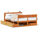 Bedframe van massief grenenhout met opbergruimte voor elke slaapkamer - Wasbruin / 135 x 190 cm - Bedden & bedframes