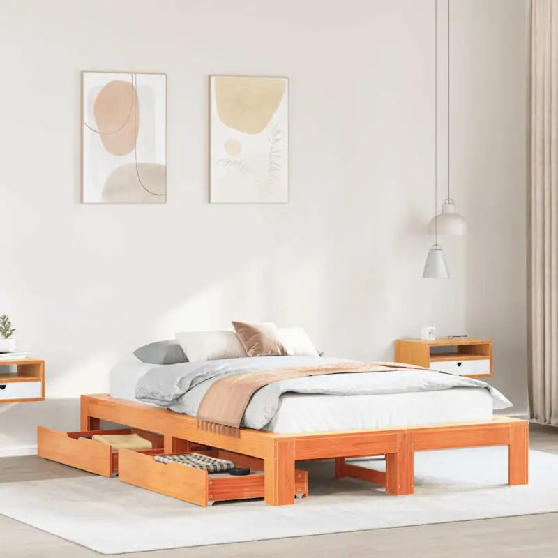 Bedframe van massief grenenhout voor een stabiele nachtrust - Wasbruin / 135 x 190 cm - Bedden & bedframes