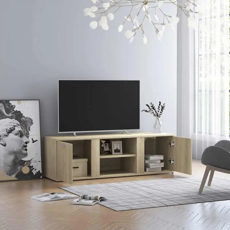 Beeldswaardig tv-meubel in bewerkt hout en grijs sonoma - Sonoma eiken / 1 - Tv-meubels