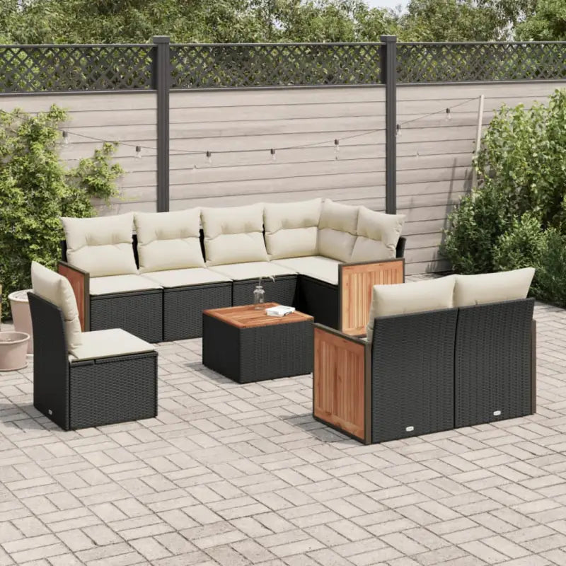 Beige loungeset met waterdichte tas en gepoedercoat staal voor buiten - Zwart en crème / Met tafel - Tuinsets