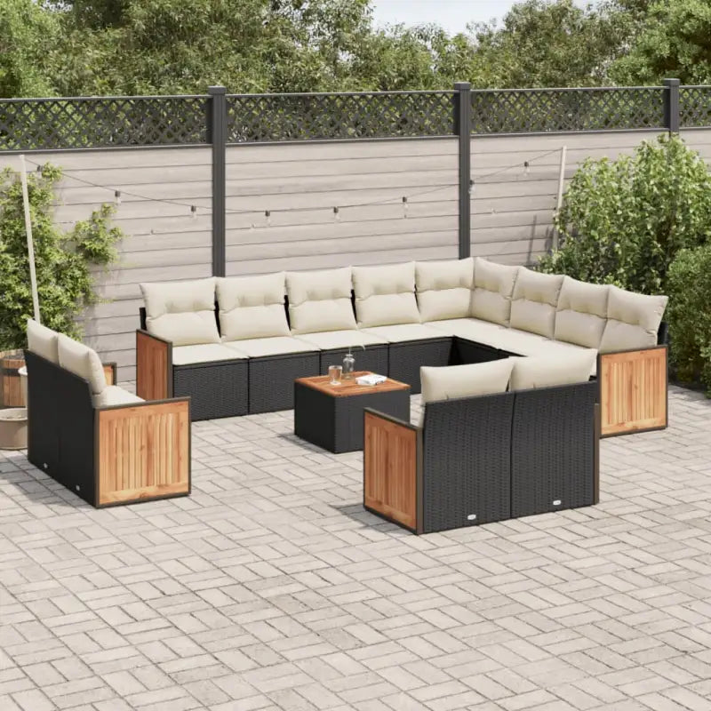 Beige loungeset met waterdichte zak en gepoedercoat staal voor buiten - Zwart en crème / Met tafel - Tuinsets