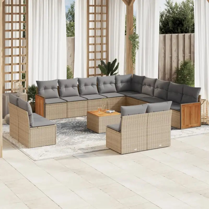 Beige loungeset met waterdichte zak en gepoedercoat staal voor buiten - Beige en grijs / Met tafel - Tuinsets
