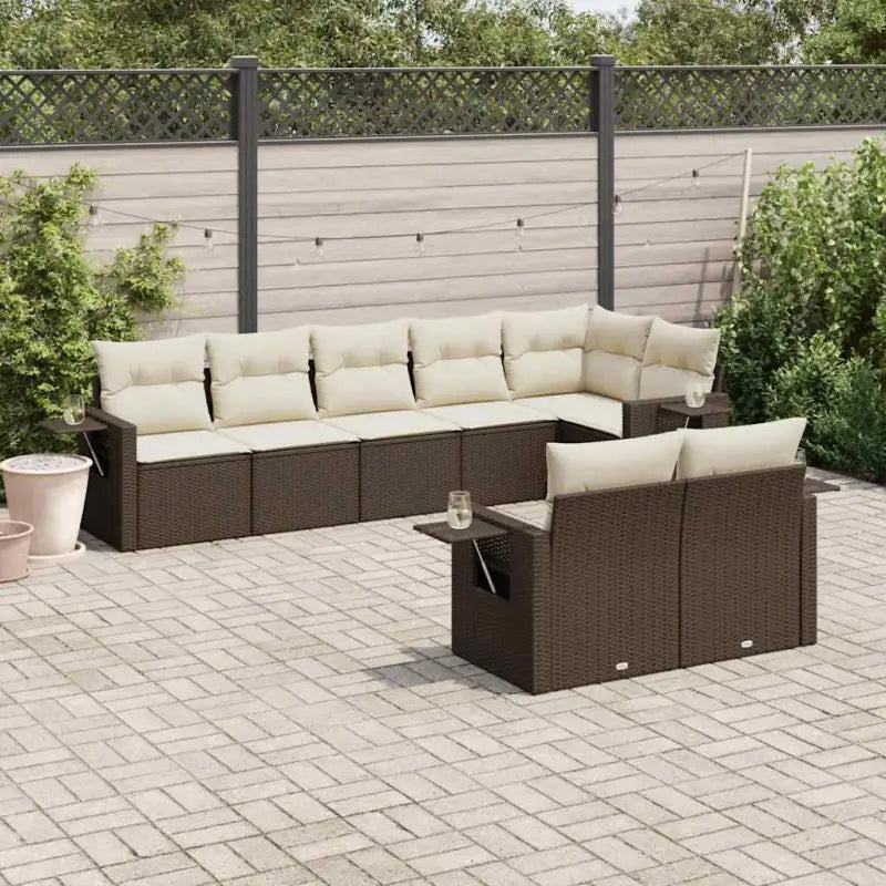Beige loungeset van gepoedercoat staal met optimale afmetingen voor tuinhet terras - Bruin en crème / Met tafel
