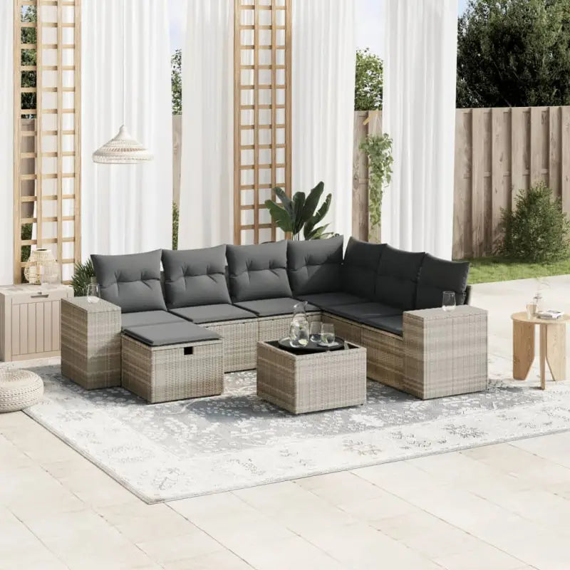 Beige loungeset van gepoedercoat staal met perfecte afmetingen voor tuin - Lichtgrijs / Met tafel - Tuinsets