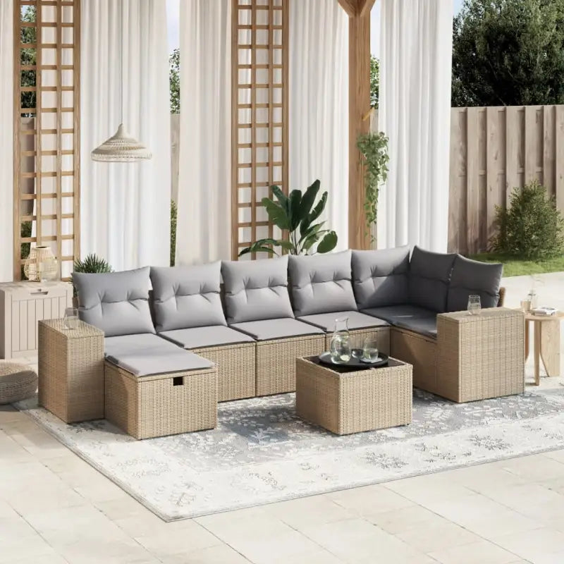 Beige loungeset van gepoedercoat staal met perfecte afmetingen voor tuin - Beige en grijs / Met tafel - Tuinsets