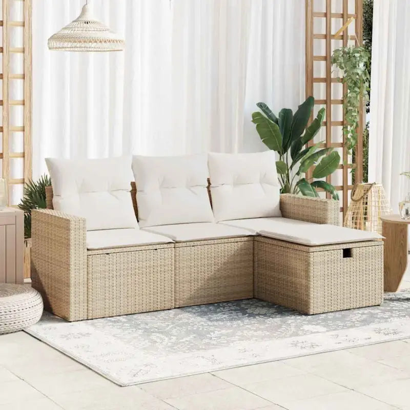 Beige loungeset van gepoedercoat staal voor tuin en terras - beige en crèmekleurig / met opbergruimte en zak - Tuinsets