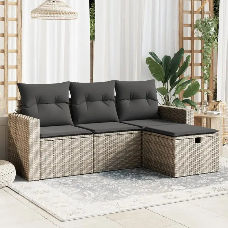 Beige loungeset van gepoedercoat staal voor tuin en terras - Grijs / zonder opbergruimte - Tuinsets