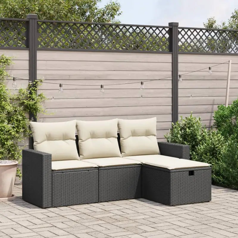Beige loungeset van gepoedercoat staal voor tuin en terras - Zwart en crème / zonder opbergruimte - Tuinsets