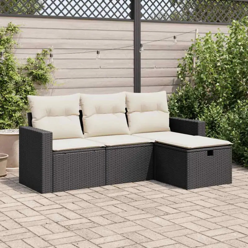 Beige loungeset van gepoedercoat staal voor tuin en terras - Zwart en crème / met opbergruimte en zak - Tuinsets