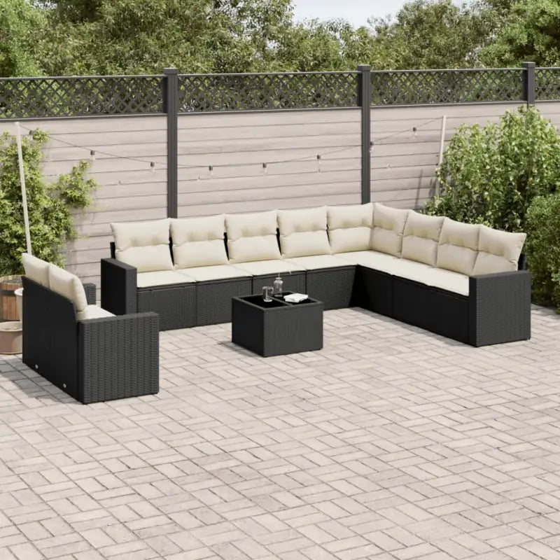 Beige materiaal loungeset in gepoedercoat staal met perfecte afmetingen - Zwart en crème / Met tafel - Tuinsets