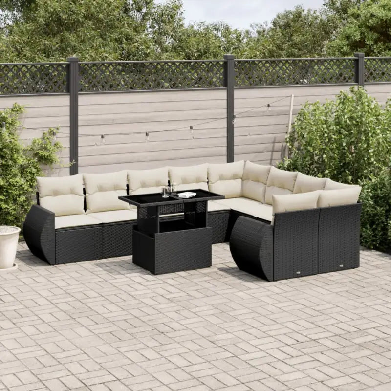 Beige materiaal loungeset met gepoedercoat staal afmetingen voor buiten - Zwart en crème / Met tafel - Tuinsets