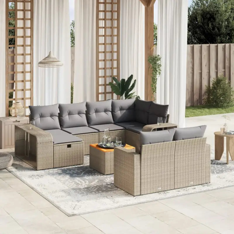 Beige materiaal loungeset met gepoedercoat staal en afmetingen voor buiten - beige en lichtgrijs - Tuinsets