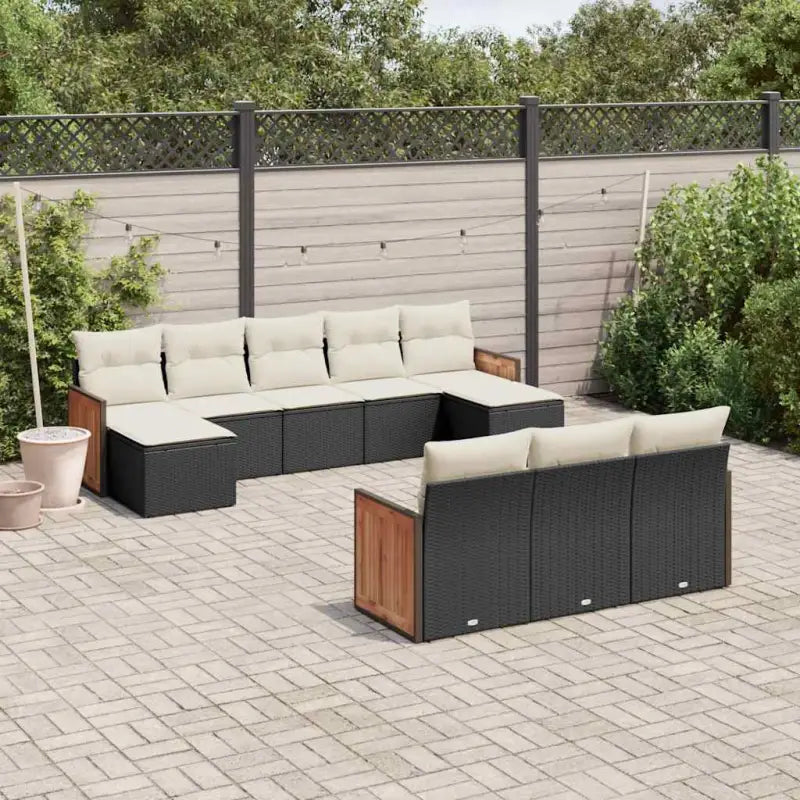 Beige materiaal loungeset met gepoedercoat staal en afmetingen - Zwart en crème / Zonder tafel - Tuinsets