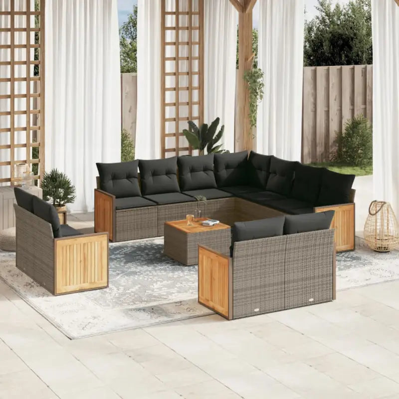 Beige materiaal loungeset met gepoedercoat staal en comfortabele afmetingen - Grijs / Met tafel - Tuinsets
