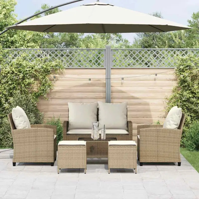 Beige materiaal loungeset met gepoedercoat staal en gehard glas - Tuinsets
