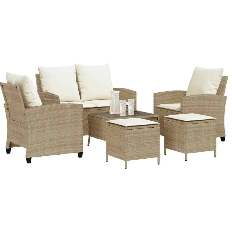 Beige materiaal loungeset met gepoedercoat staal en gehard glas - Tuinsets