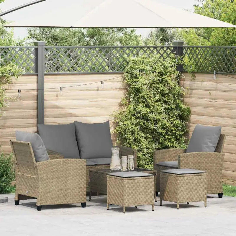 Beige materiaal loungeset met gepoedercoat staal en gehard glas - Beige en grijs / Glas - Tuinsets