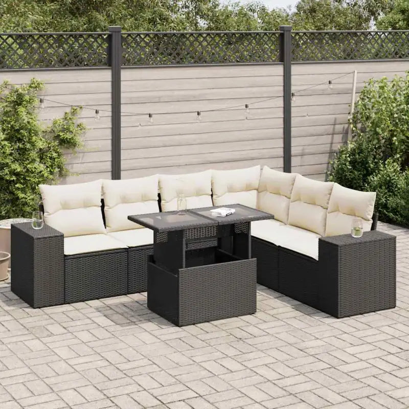 Beige materiaal loungeset met gepoedercoat staal en ruime afmetingen - Zwart en crème / met opbergruimte - Tuinsets