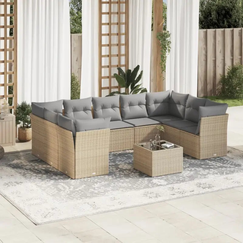 Beige materiaal loungeset met poly rattan en gepoedercoat staal afmetingen - Beige en grijs / Met tafel - Tuinsets