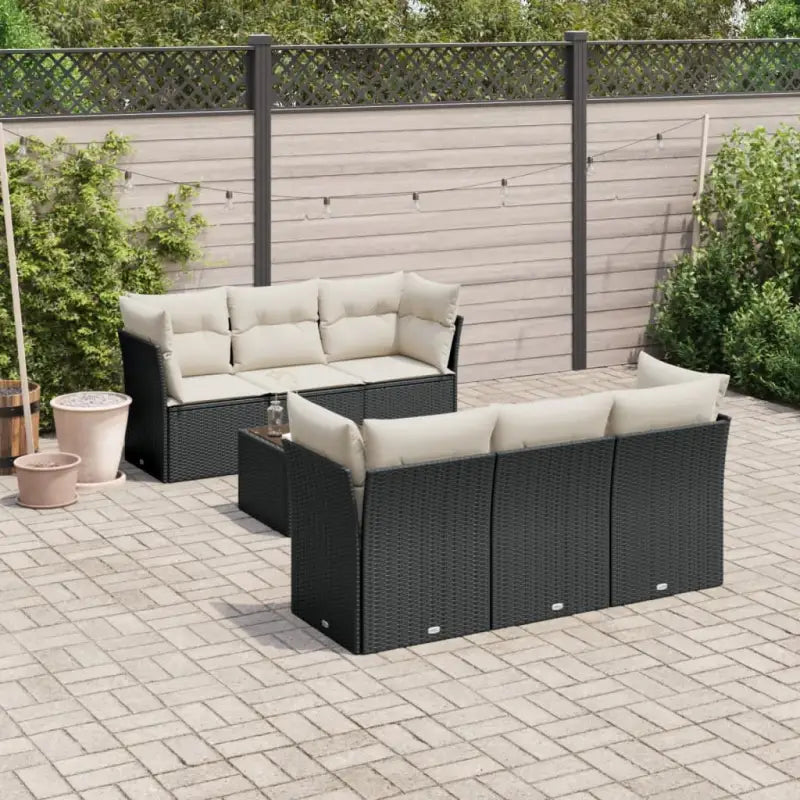 Beige materiaal tuinset met gepoedercoat staal en afmetingen overzichtelijk - Zwart en crème / Tafel + 4x hoek + 2x
