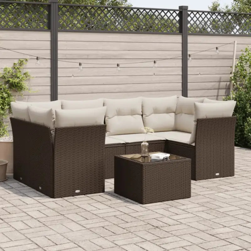 Beige materiaal tuinset met gepoedercoat staal en afmetingen overzichtelijk - Bruin / 4x hoek + 2x midden + Tafel