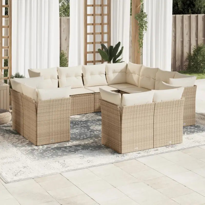 Beige Material Loungeset met Poly Rattan en Gepoedercoat Staal - beige en crèmekleurig / Zonder tafel - Tuinsets