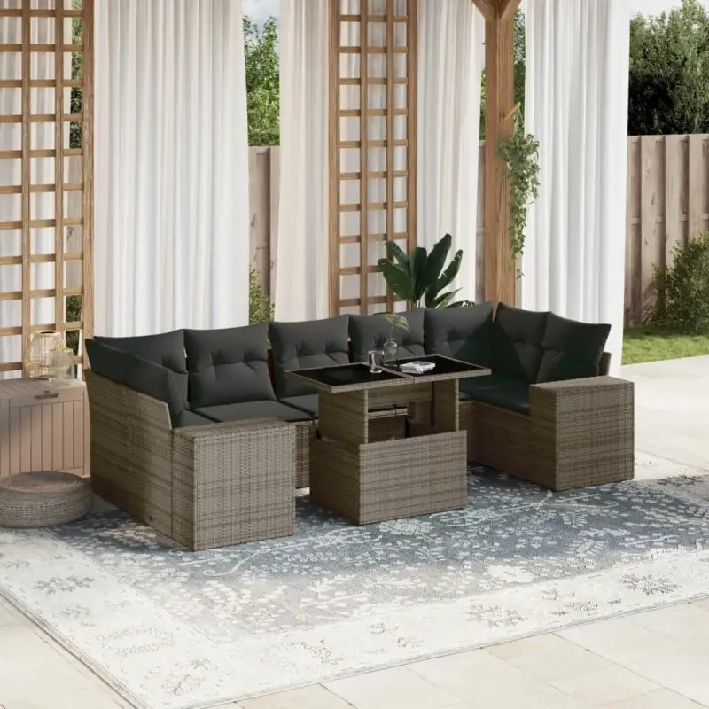 Beige materialen loungeset met gepoedercoat staal en afmetingen voor tuin - Grijs / zonder opbergruimte - Tuinsets