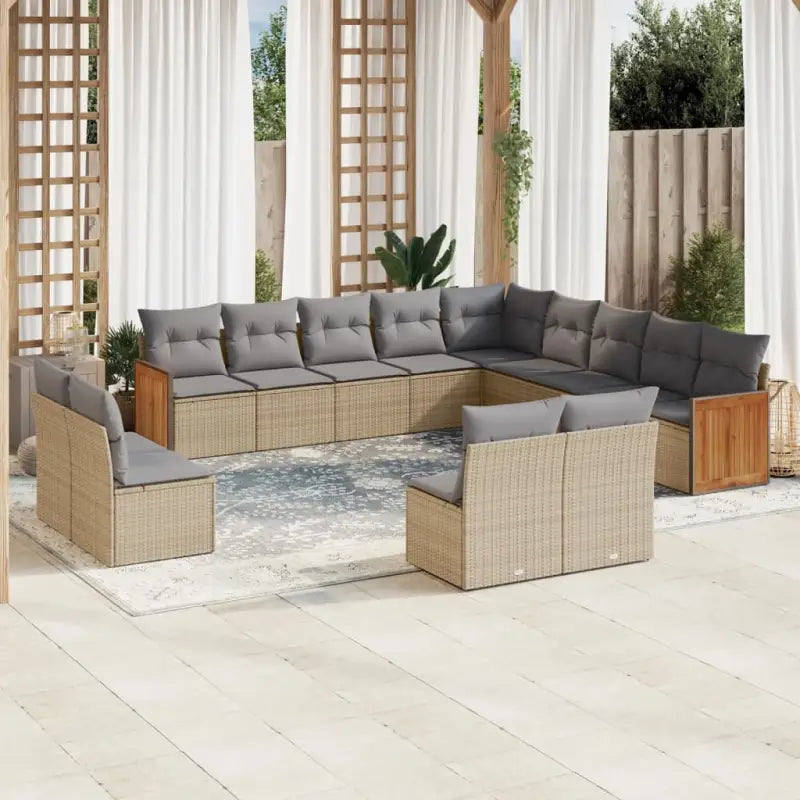 Beige materialen loungeset met gepoedercoat staal en comfortabele afmetingen - Beige en grijs / Zonder tafel - Tuinsets