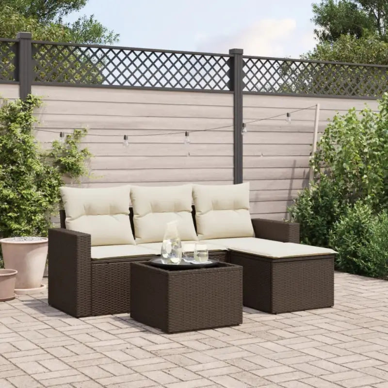 Beige tuinbank van gepoedercoat staal voor terras en achtertuin - Bruin en crème / Met tafel - Tuinsets