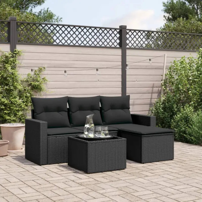 Beige tuinbank van gepoedercoat staal voor terras en achtertuin - Zwart / Met tafel - Tuinsets