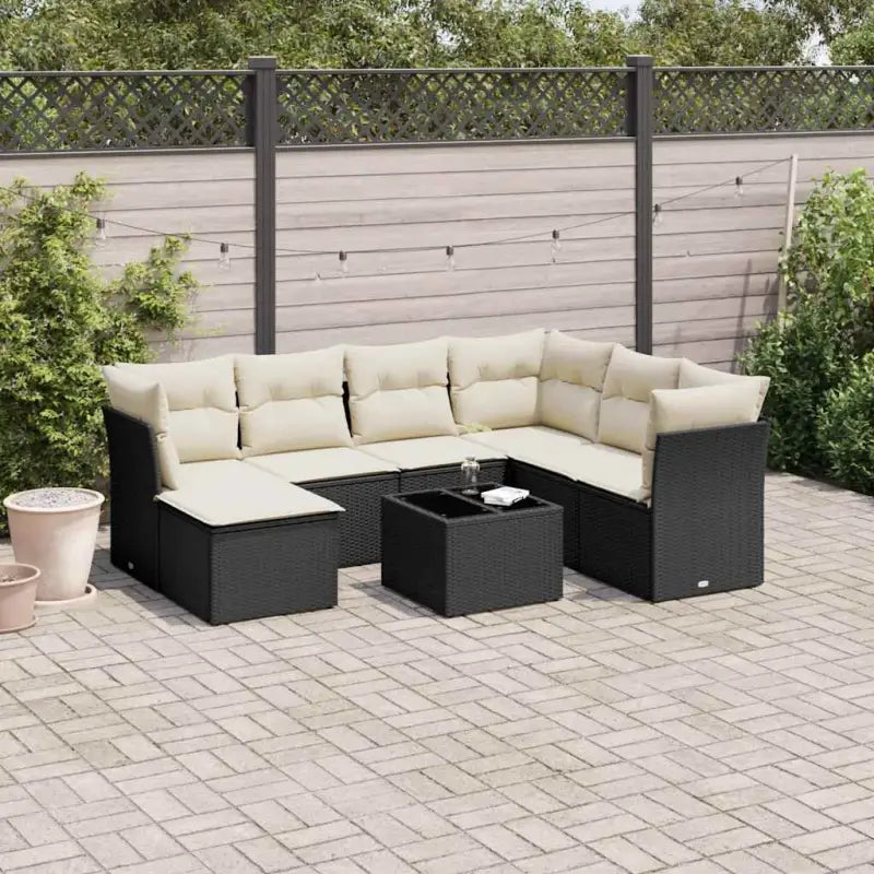 Benige loungeset met waterdichte tas en gepoedercoat staal in beige - Zwart en crème / Met tafel - Tuinsets