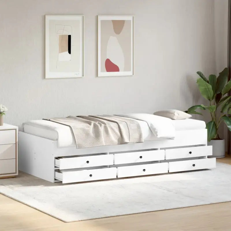 Bewerk hout 2-in-1 slaapbank met lades levering bevat - Wit / 90 x 190 cm - Bedden & bedframes