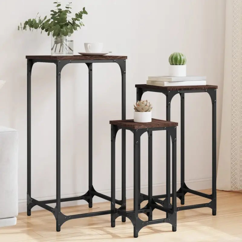 Bewerk hout bijzettafels met metalen frame voor kleine ruimtes - bruin eikenkleur / 1 - Bijzettafels