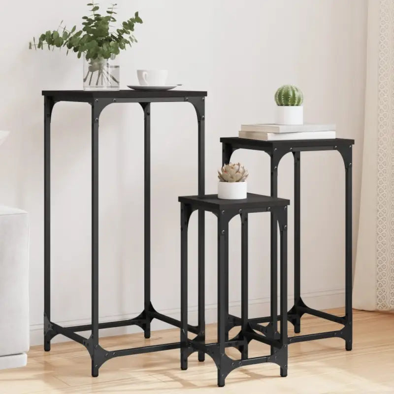 Bewerk hout bijzettafels met metalen frame voor kleine ruimtes - Zwart / 1 - Bijzettafels