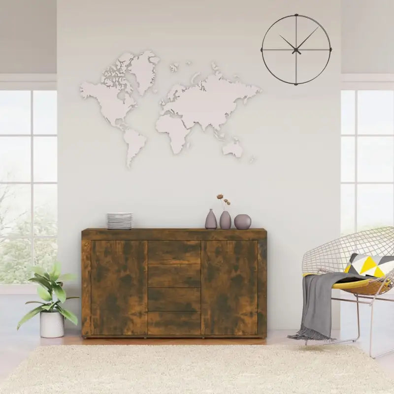 Bewerk hout dressoir met praktische opbergruimte voor woonkamer of keuken - Gerookt eiken / 1 - Dressoirs & buffetkasten