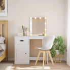 Bewerk hout kaptafel met spiegel en LED-verlichting voor de slaapkamer - Wit / 1 - Slaapkamerkaptafels